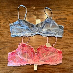 NWT GAP Body Lace Bralette Bra, Classic Pink and Blue Large L